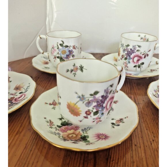 Vintage Royal Crown Derby "Derby Posies" Demitasse Cups & Saucer set of 5 - Picture 10 of 16